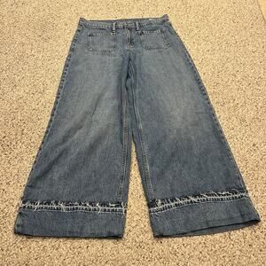 Gap Baggy Mid Rise Jeans Sz 10 Waist 30 Ultrasoft Denim Wide Leg Cuffed